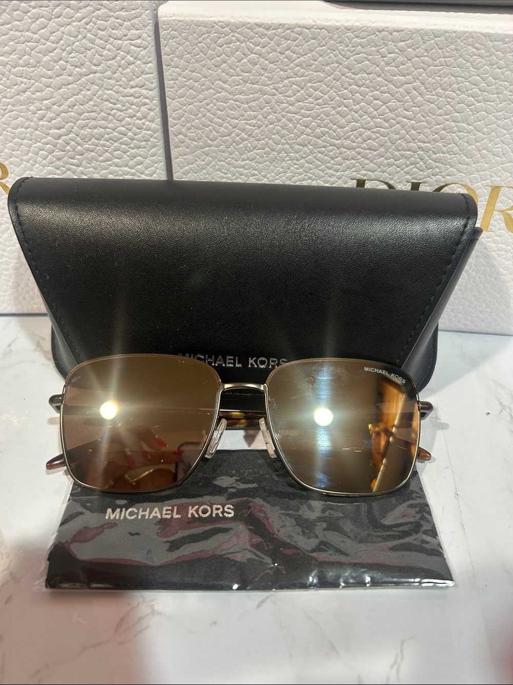 Michael Kors Gold Metal Sunglasses with Brown Gradient Lenses - Picture 1 of 4